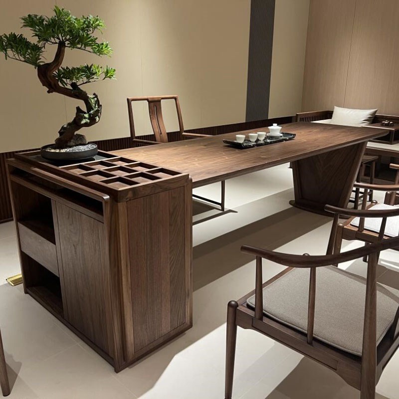 新中式北美c黑胡桃木茶桌2025款实木禅意高端轻奢办公室家用泡茶