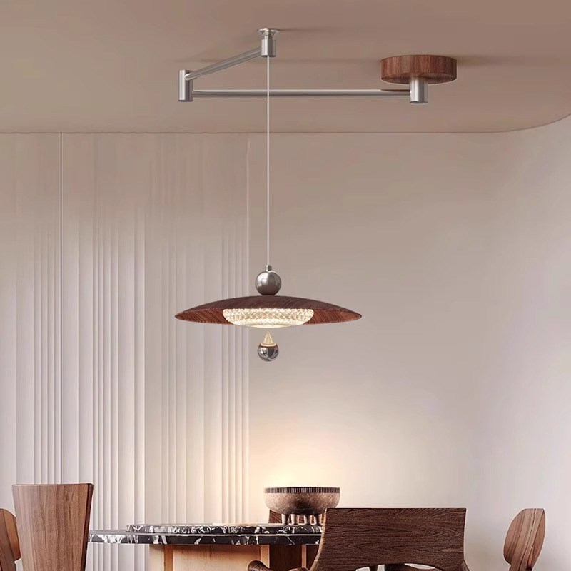 法式中古风餐厅i吊灯胡桃木纹带摇臂灯桌灯吧台吊线灯可位移饭厅