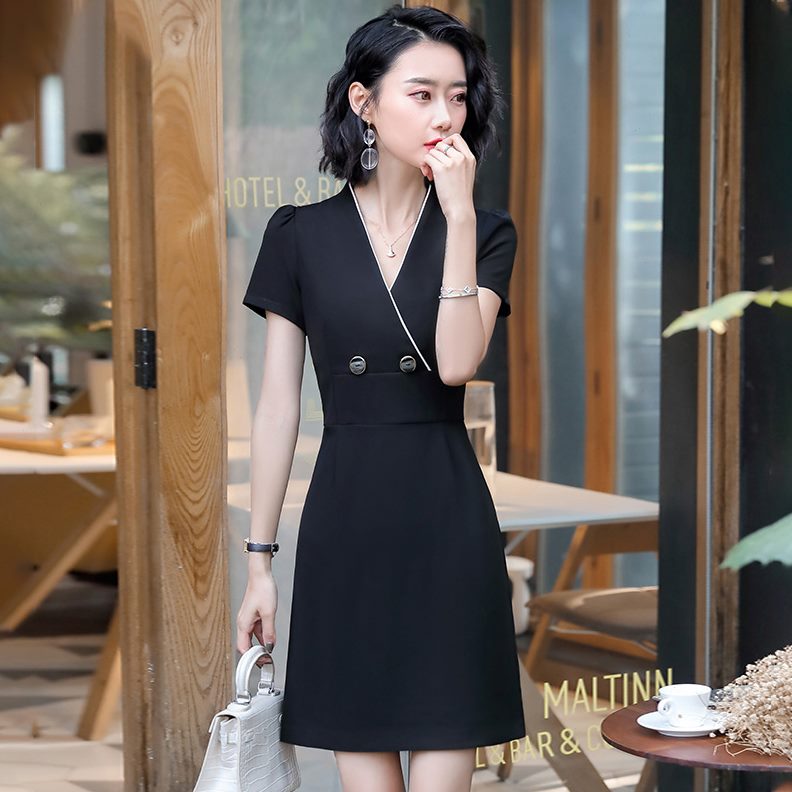 连衣裙女夏职业装子小个子西服高连衣裙