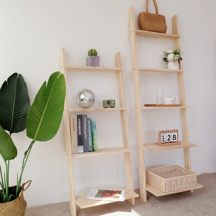 服装店 墙落地置物架楼梯多层 展示架实木书架北欧风装修鞋架靠