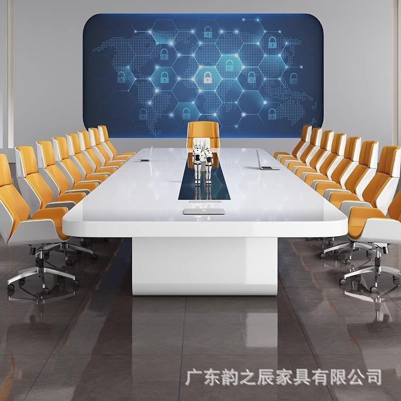 新烤漆会议桌长桌简约现代大型洽谈办公桌椅组合培训白色会议长条