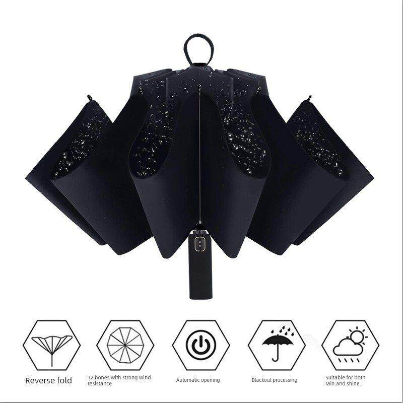 定位收防爆冲全自动雨伞折叠男女大号黑色黑胶防晒反向伞晴雨两用