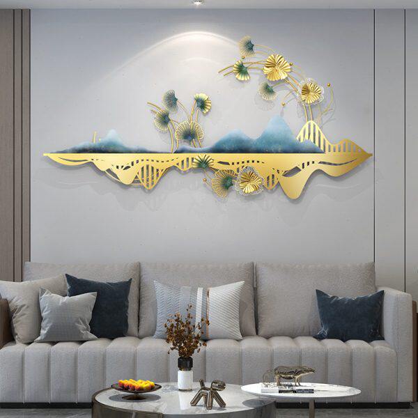 客厅沙发背景墙个性挂饰新中式挂墙上装饰品立体铁艺挂件轻奢大气