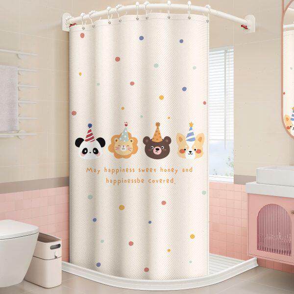 洗澡高档防水布免打孔淋浴房遮挡弧形拉防霉隔断帘浴帘卫生间浴室