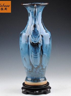 班德拉斯 钧瓷窑变双鹤线条花瓶 鱼尾瓶现代时尚家居客厅摆件