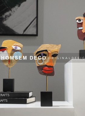 样板间创意彩绘人脸摆件酒柜桌面摆件书房客厅玄关U抽象艺术装饰