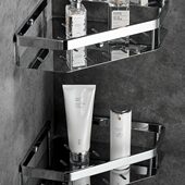 壁挂免打孔全铜30置物架不锈钢厕所洗手间淋浴房三角卫生间4浴室