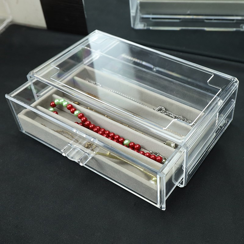 首饰收纳盒桌面i化妆盒网红透明防尘戒指盒抽屉式置物架加高首饰