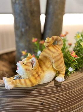 脂装饰树家居饰品庭院小猫摆件小摆件趣味动物花园柒工艺品夏创意