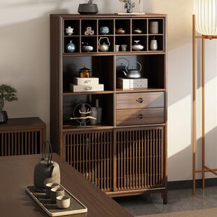 乌金木博古架角柜置物架实木茶叶新中式展示柜收纳边柜茶室多宝阁