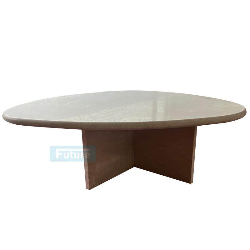 天然大理石米白洞鹅蛋形咖啡桌现代简约轻奢咖啡桌客厅茶几边几家