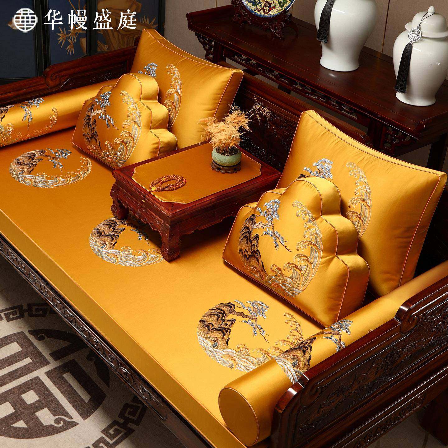 古典中式罗汉床沙发坐垫五件套高端防滑实木家具一体式座垫家用垫