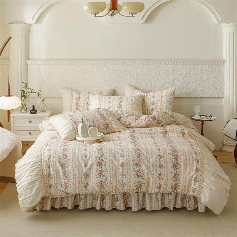 2025新款法式小清新少女风全棉印花床单款床裙款四件套