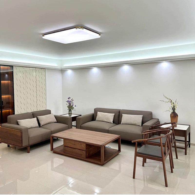 新中式沙发客厅2025新款高端黑胡桃木真皮小户型实木沙发组合别墅