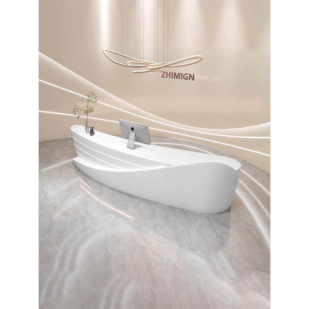 弧形公司前台接待台简约创意烤漆办公吧台桌美容院月子会所收银台