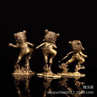 纯铜哪吒摆件纳福哪吒铜像三头六臂三太子铜像居家摆设装饰