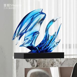 简约现代入户玄关摆件轻奢高档横向水浪花雕塑家居别墅客厅装饰品