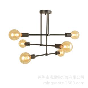 美式复古多头铁艺吊灯创意餐厅休闲区网咖服装店个性几何枝型吊灯
