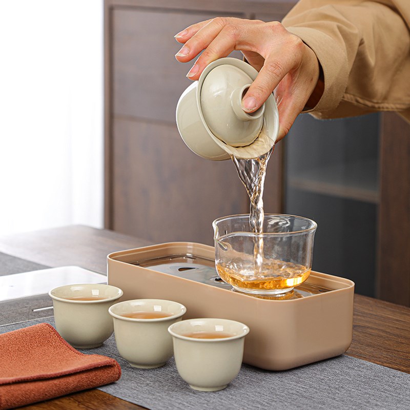 随身便携b式旅行茶具小套装户外功夫泡茶陶瓷盖碗茶杯一人饮快客