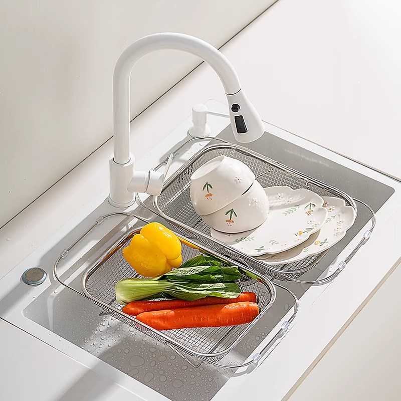 onlycook可伸缩水槽沥水篮304不锈钢碗筷滤水架厨房多功能洗菜盆