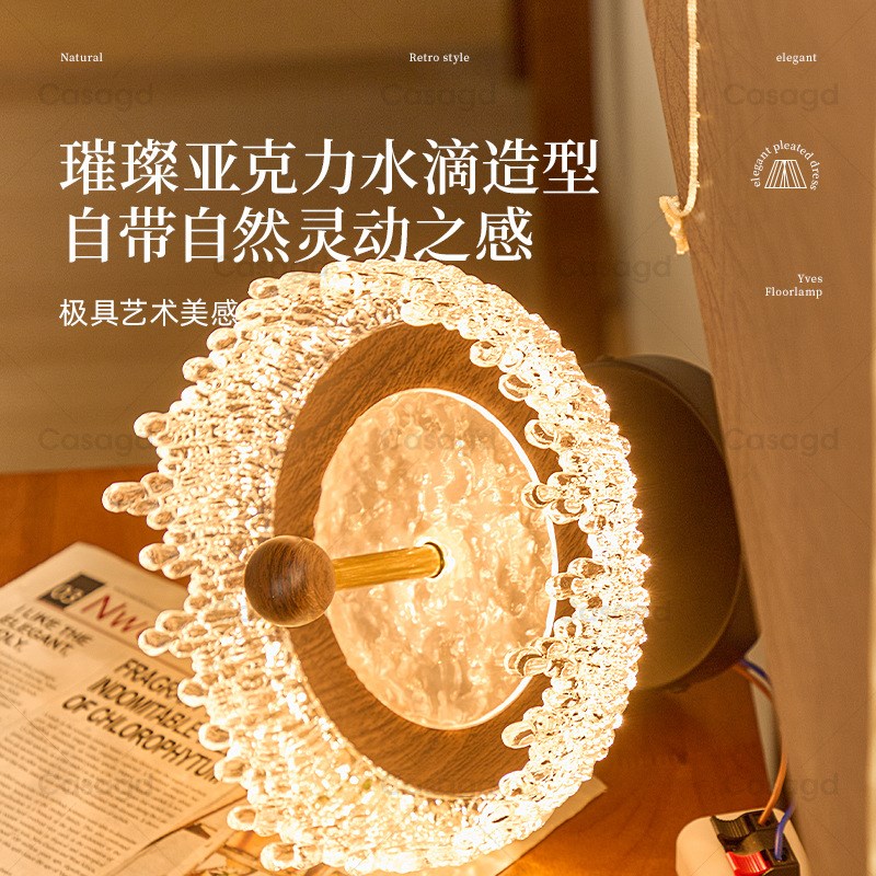 法式中古风过道吸顶灯复古胡桃z木色 仿水晶高级感玄关走廊阳台灯