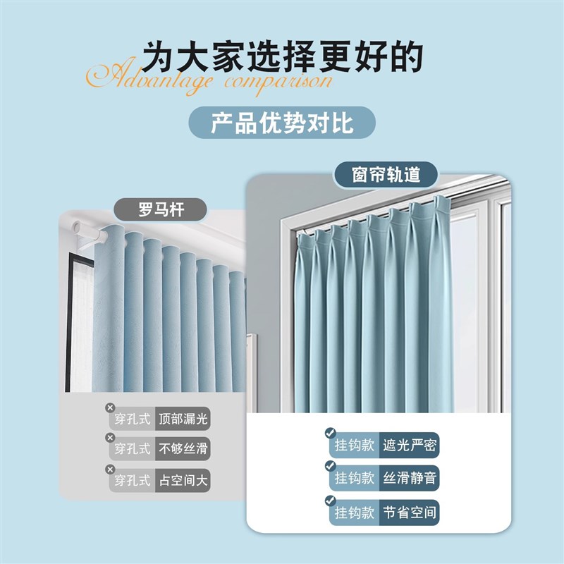 窗帘带轨道一整套挂钩式卧室飘窗全遮光隔热遮阳布202Y5新款小窗