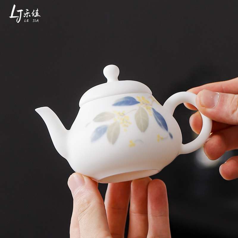 乐佳白瓷纯手绘桂花陶瓷茶壶哑光釉家用复古小号单壶泡茶壶手抓壶