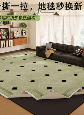 绿色中古风地毯客厅可拆洗双层可拆卸地垫复古卧室房间沙发茶几毯