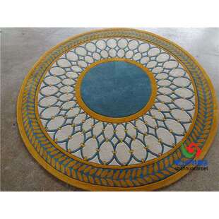 新西兰进口羊毛蓝色几何格子圆形欧式客厅茶几沙发地毯卧室床前毯