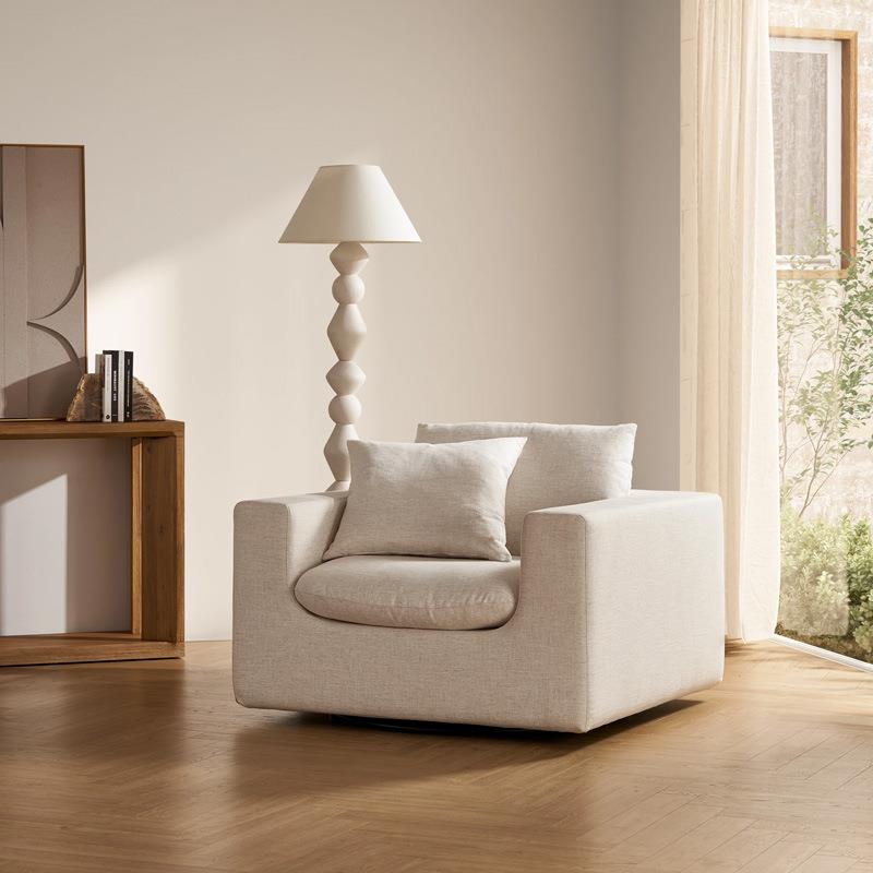 意式极简设计师亚麻布艺旋转单人椅法式中古创意轻奢客厅休闲沙发