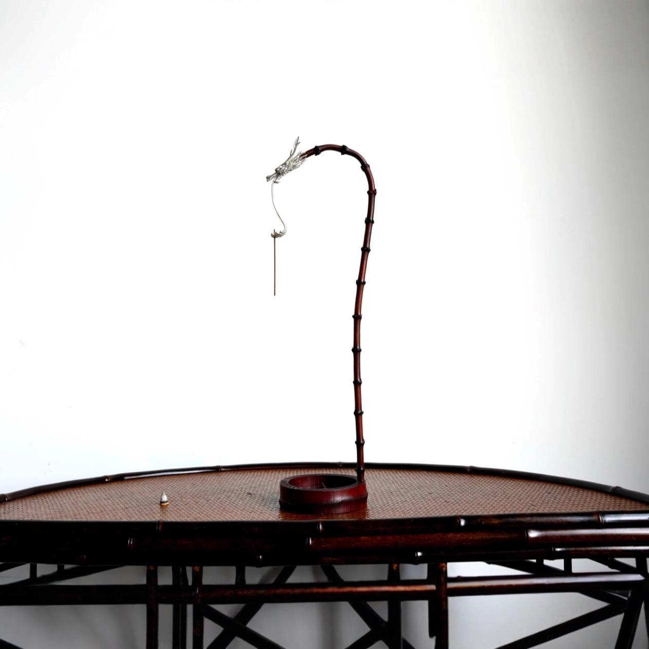 古篱手作竹鞭大漆制古锡龙头香座茶桌线香插倒流香中式茶空间氛围