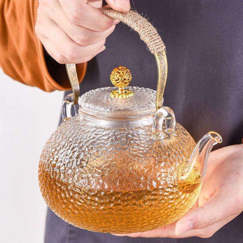 耐高温锤纹玻璃茶壶提梁煮茶壶电陶炉加热烧水泡茶壶养生壶赵