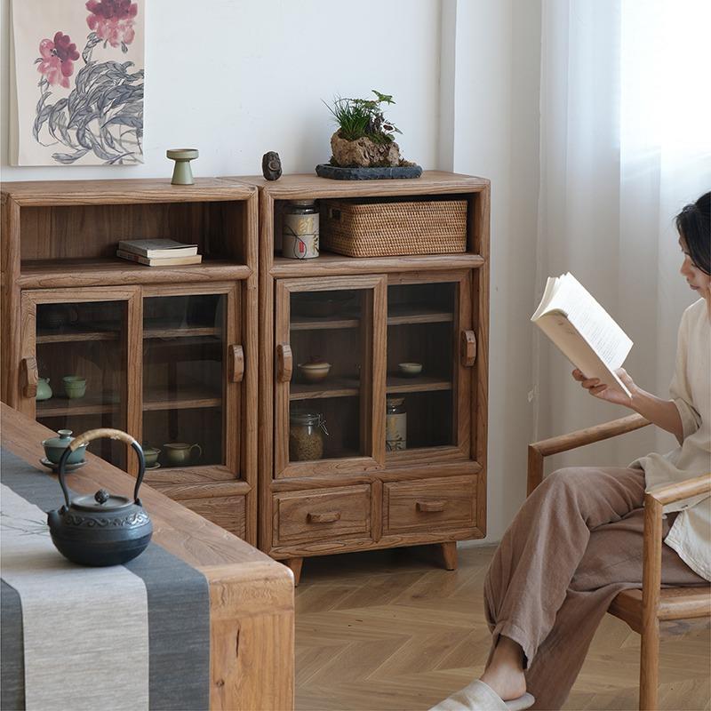 珍舍老榆木餐边柜实木民宿储物柜收纳柜旧木中式橱柜茶室茶边柜