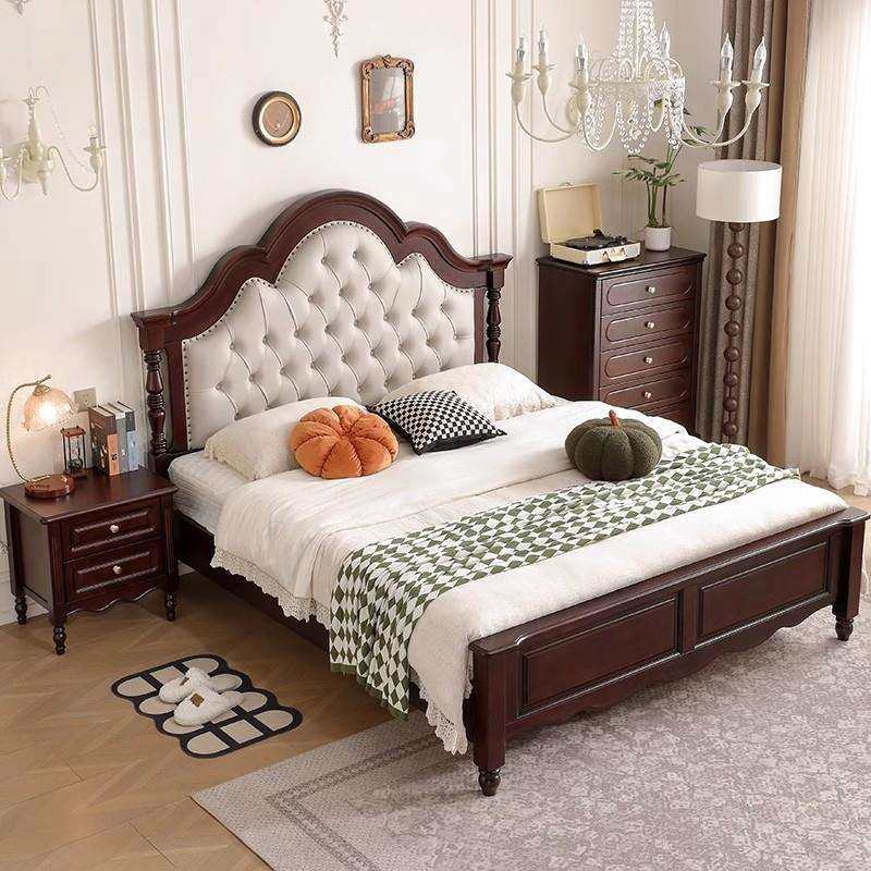美式乡村实木双人大床1.8米现代简约主卧轻奢复古气压高箱储物床