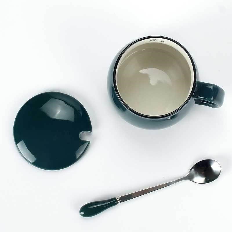 Coffee cup with lid and spoon ceramic mug creative breakfas