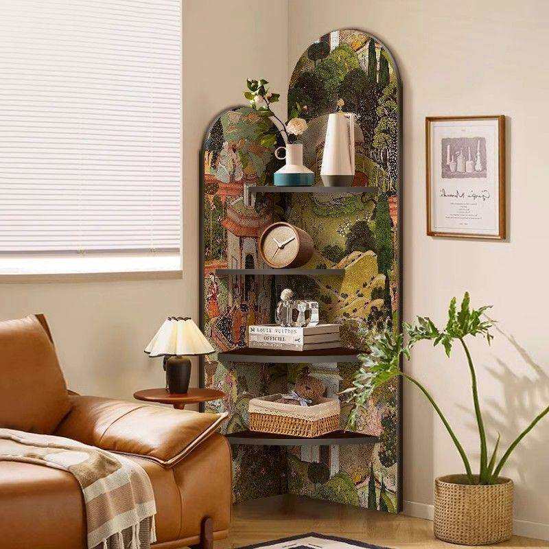 中古风落地摆件客厅电视柜旁边转角柜复古置物架多中古艺术人造板