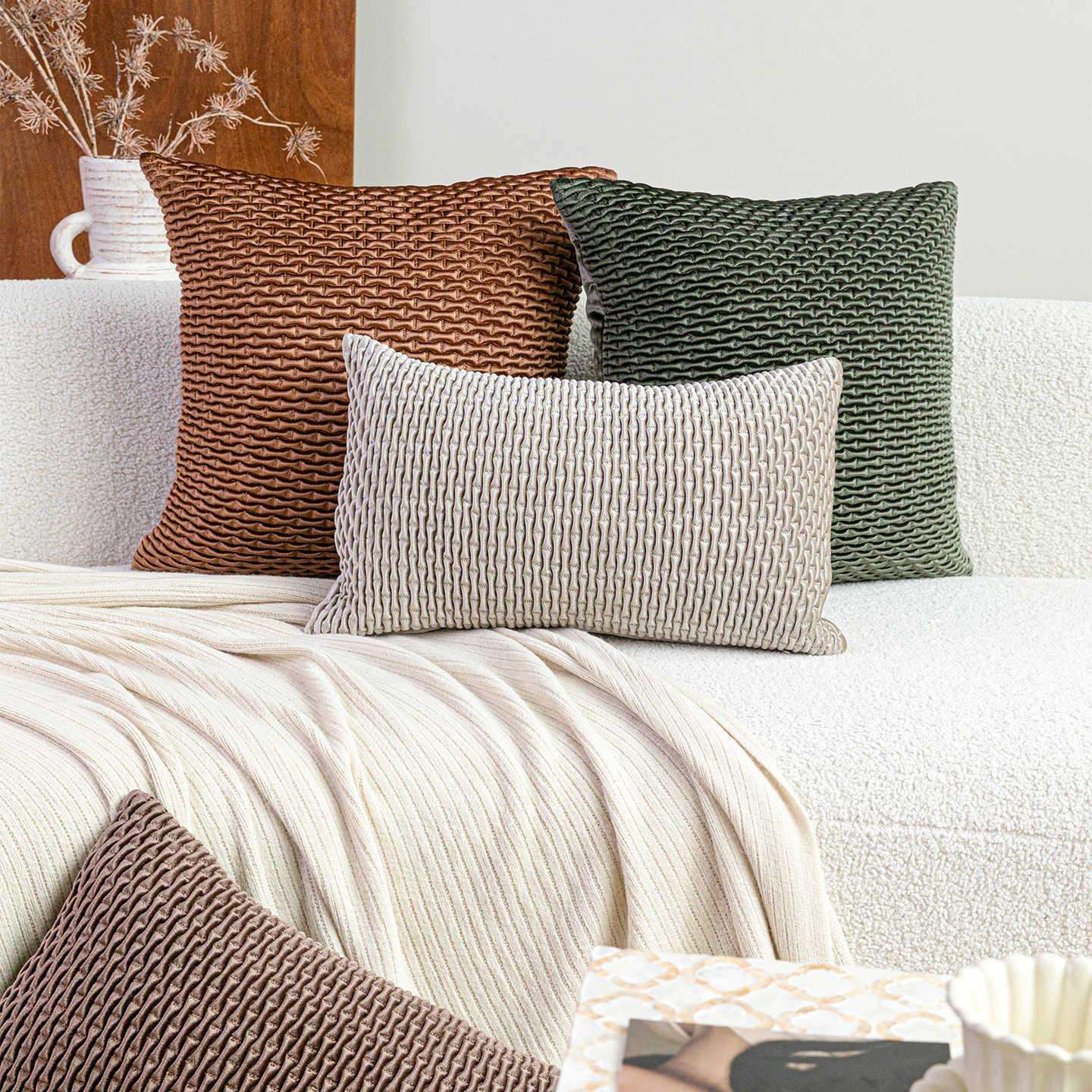 中古风现代轻奢肌理感绗缝靠垫抱枕 样板房家用客厅沙发方枕腰枕