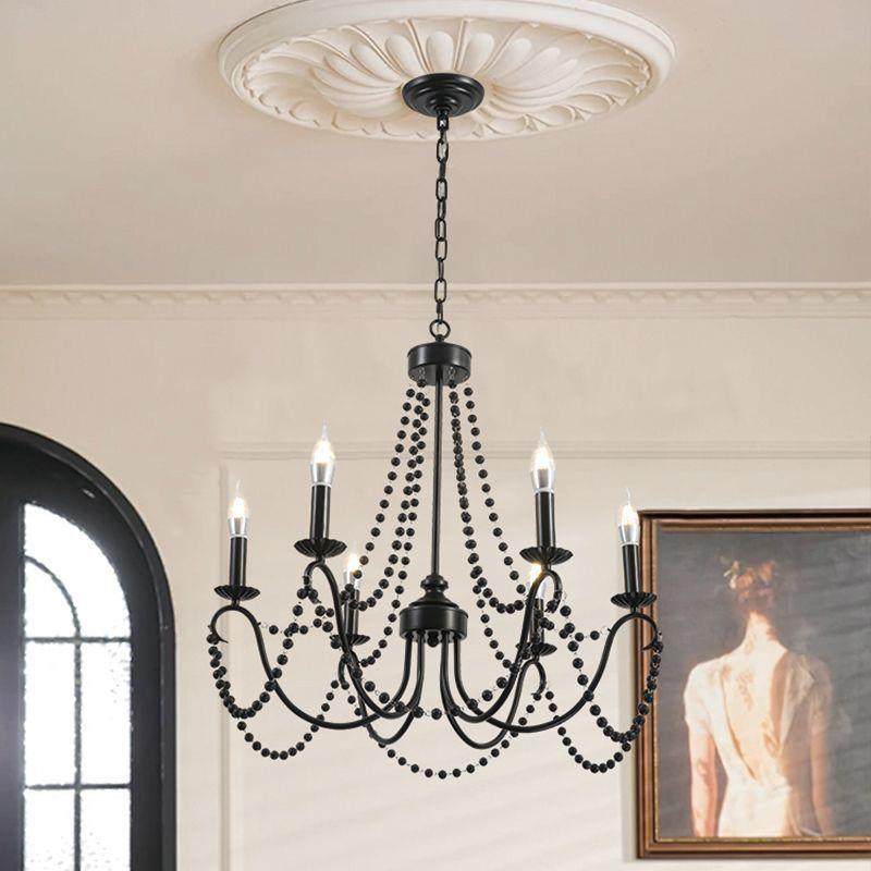 法式复古吊灯客厅黑色蜡烛灯大厅主灯餐厅中古风浪漫珍珠卧室灯具