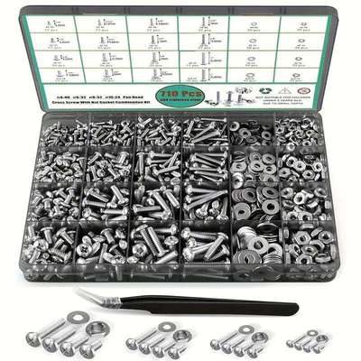 跨境盒装710pcs304不锈钢美制十字盘头螺丝配平螺母套装美制螺丝