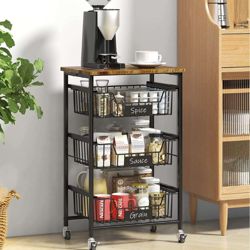 四层抽拉篮推车3个抽拉篮带滑轮顶板置物厨房浴室客厅收纳推车