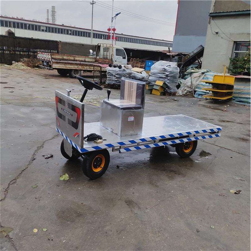 厂家供应白色方向盘座箱电动平板搬运车 方向盘式拉货车 电动板车
