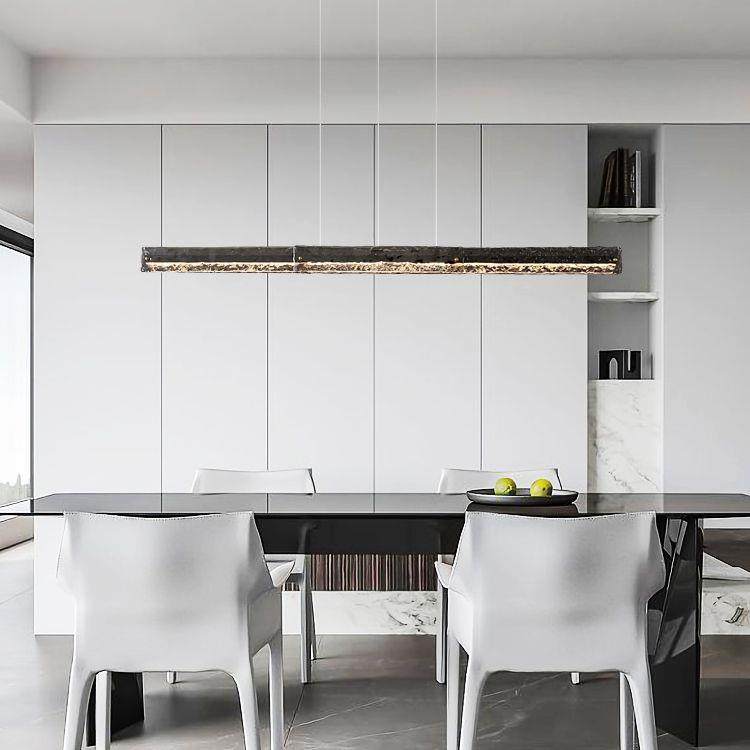 意式极简高端全铜餐厅吊灯北欧现代简约吧台玻璃几何一字长条灯具