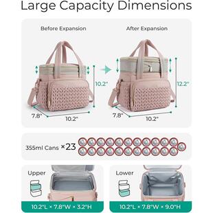 新款女士午餐盒双层保温午餐袋女士可扩展防漏午餐冷藏袋适用野餐