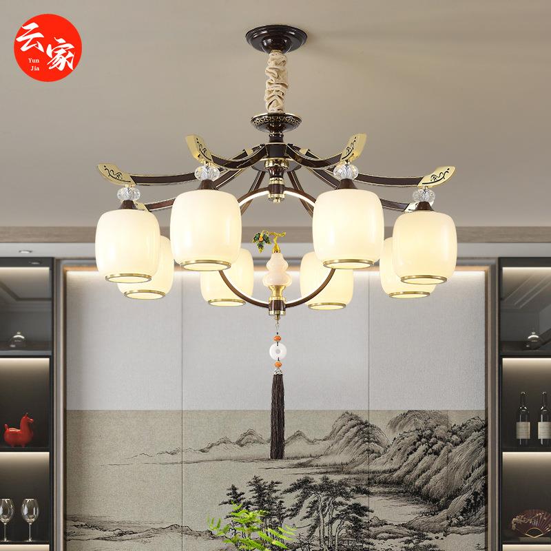 新中式全铜吊灯灯罩朝下轻奢大气客厅吊灯中国风餐厅卧室别墅灯具
