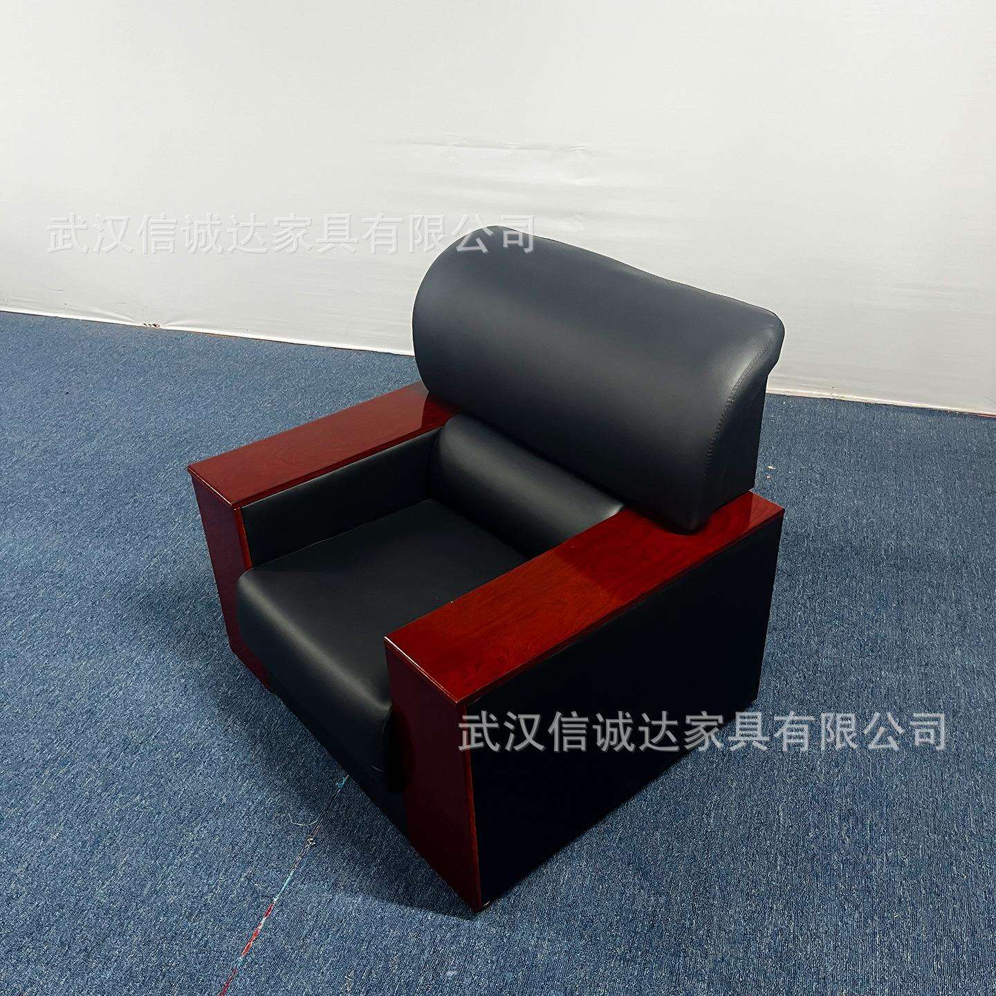 武汉商务休息接待单人三人单位黑色皮质办公沙发商务办公沙发轻奢