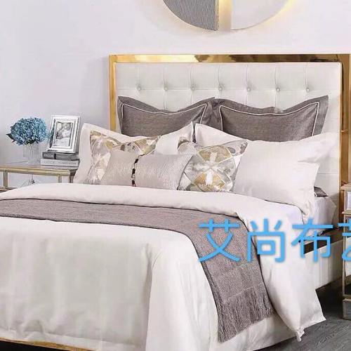 样板房间床品新古典现代床上用品别墅装饰床品卡其米色肌理