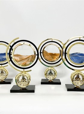 地球仪时钟流沙画摆件高级感办公室客厅酒柜电视柜沙漏Y软装饰摆