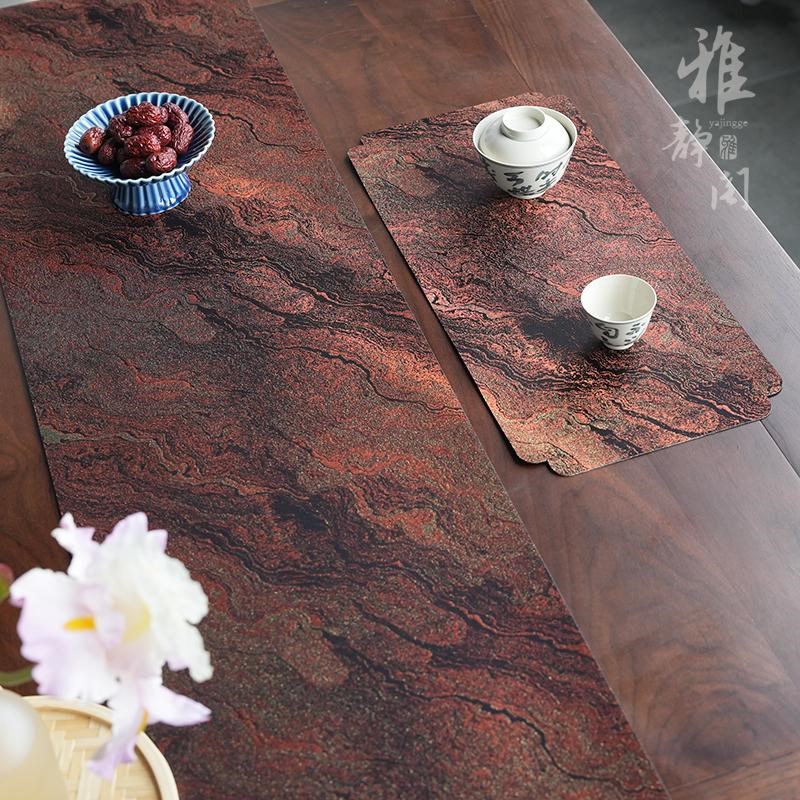 雅静阁高端桌旗双面防水茶席侘寂风茶桌布长条轻奢V茶几垫布干泡