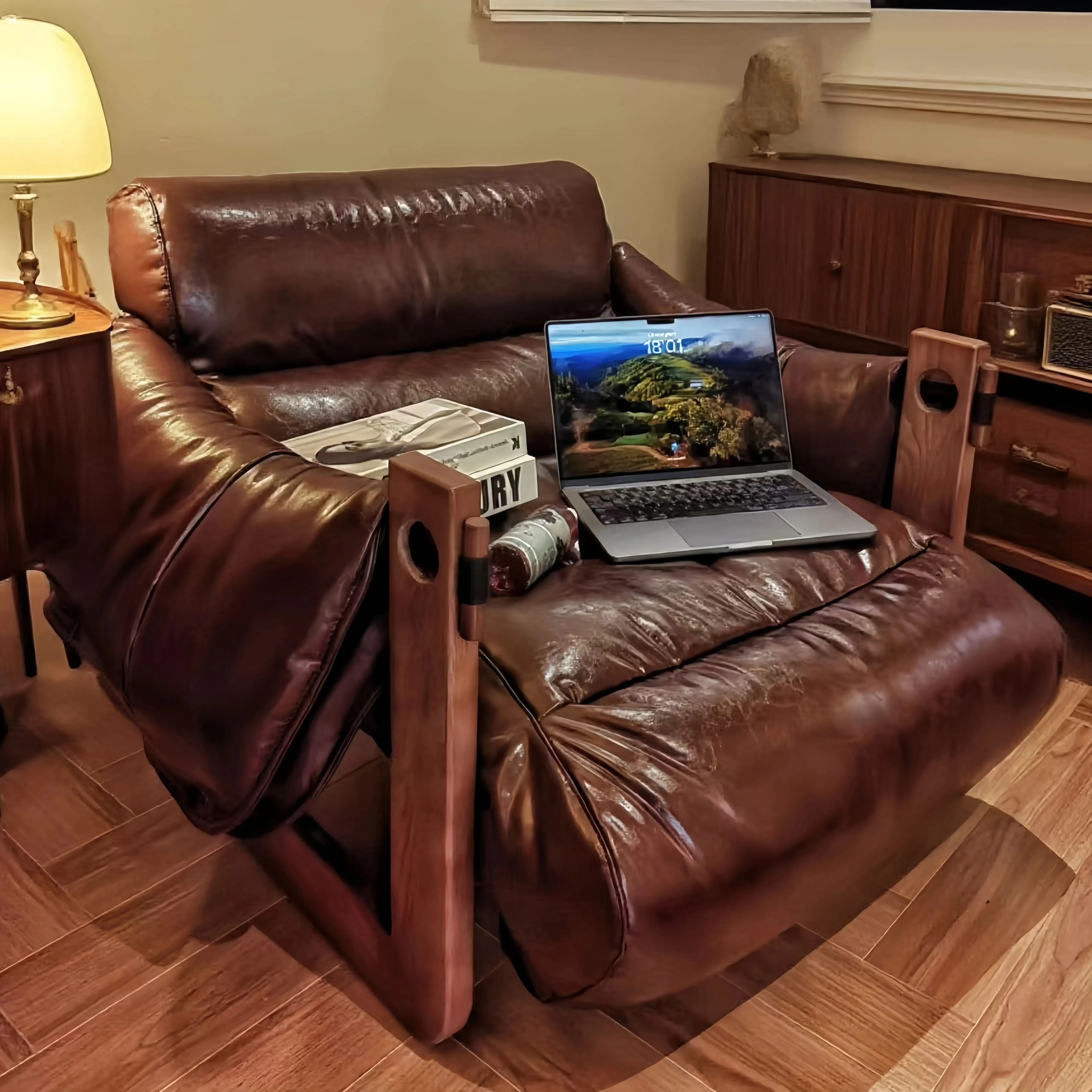 实木泽西岛椅单人沙发椅客厅阳台休闲中古风可躺可睡懒人沙发躺椅