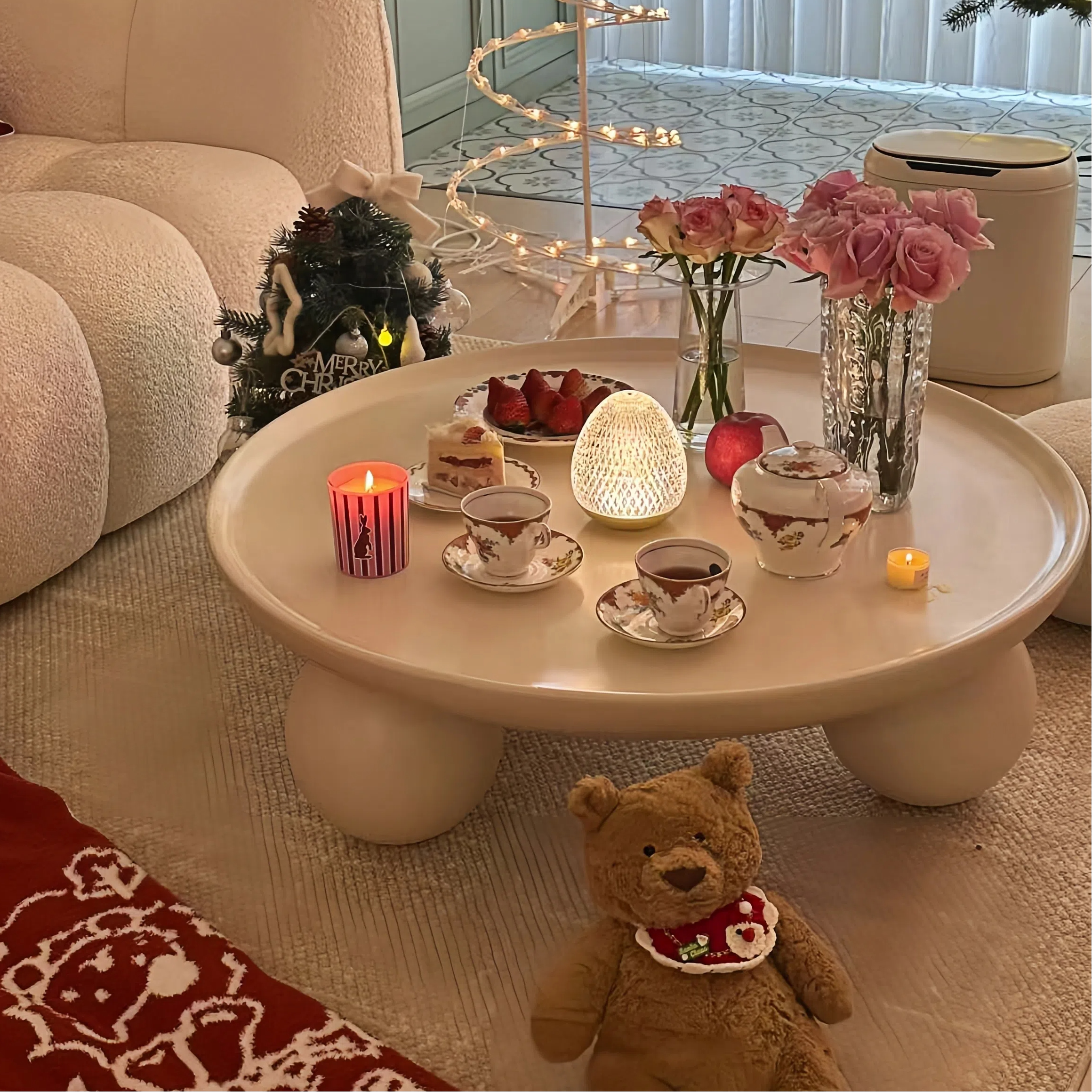 圆形奶油风茶几北欧创意铁艺小户型小茶几桌子家用沙发圆形茶桌